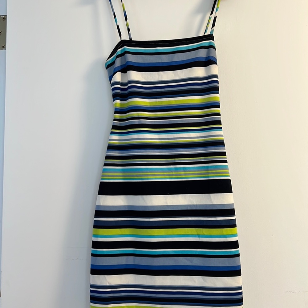 *NWT* sunday Steven’s colorful spaghetti strap mini dress with open tie back
